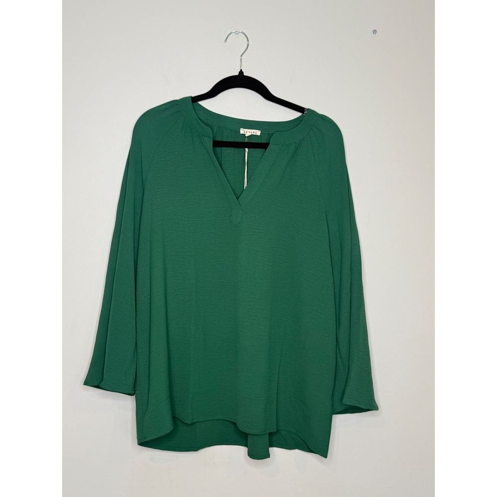 Jodifl Green Bell Sleeve Textured Blouse Split Neck Top H10476-AVE Size Medium